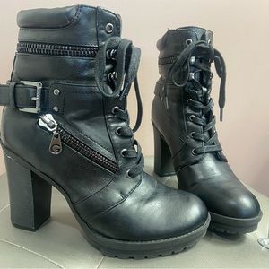 🖤G BY GUESS Black Laced-up Heeled Combat Boots